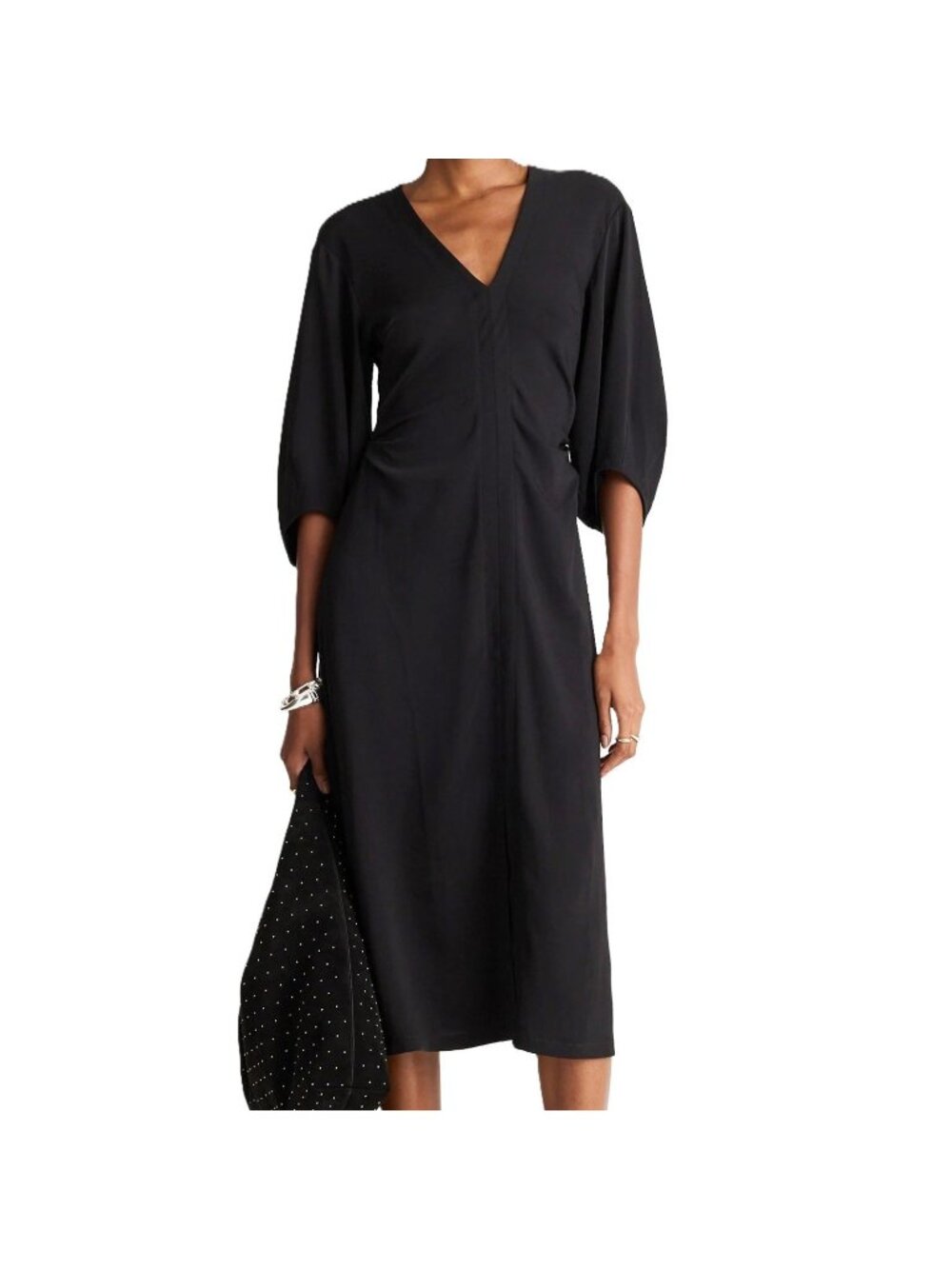 Madewell Jasmine V-Neck Ruched Midi/Maxi Dress Black Size 10